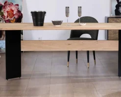 Table de salle à manger manguier massif 240cm piètement design bois et métal noir 
