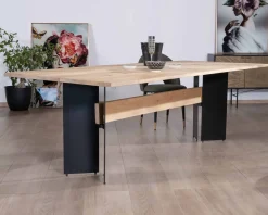 Table de salle à manger manguier massif 240cm piètement design bois et métal noir 
