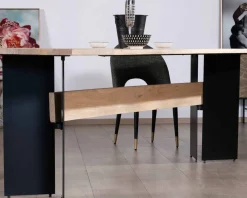 Table de salle à manger manguier massif 240cm piètement design bois et métal noir 