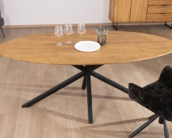 Table de salle à manger ovale en teck naturel "Bahia" pieds mikado métal