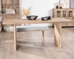 Table de salle à manger rectangulaire 180cm en manguier sablé pieds latéraux pleins "Maestro"