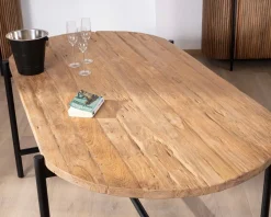 Table de salle à manger vintage en teck et métal "Troms" 200 x 100 cm