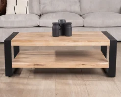 Table de salon 120 cm à double plateau métal et bois "Montréal"