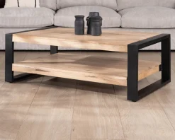 Table de salon 120 cm à double plateau métal et bois "Montréal"