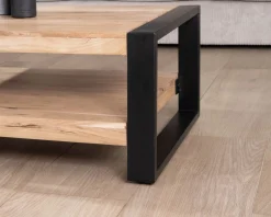Table de salon 120 cm à double plateau métal et bois 