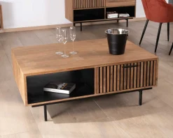 Table de salon 120 cm en teck recyclé "Opland" style rétro