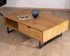 Table de salon avec rangements "Bahia" teck naturel