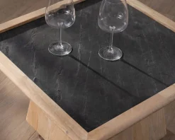 Table de salon carrée en manguier avec plateau placage pierre 