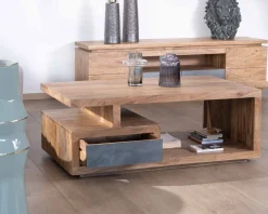 Table de salon contemporaine rectangulaire 120x70cm en acacia massif 