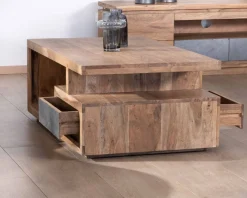 Table de salon contemporaine rectangulaire 120x70cm en acacia massif 