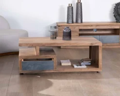 Table de salon contemporaine rectangulaire 120x70cm en acacia massif 