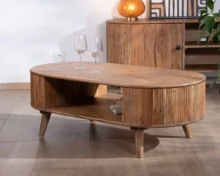 Table de salon design arrondi vintage en acacia "Boomer"