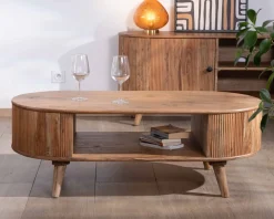 Table de salon design arrondi vintage en acacia "Boomer"