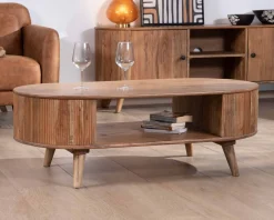 Table de salon design arrondi vintage en acacia 