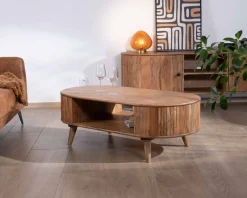 Table de salon design arrondi vintage en acacia 