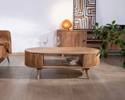 Table de salon design arrondi vintage en acacia 