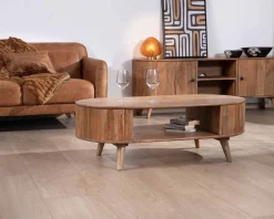 Table de salon design arrondi vintage en acacia 