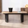 Table de salon en teck recyclé et pieds demi sphère en métal noir "Troms" 120 cm