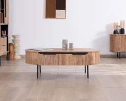 Table de salon ovale design newtro avec grand tiroir traversant "Bopee"