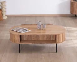 Table de salon ovale design newtro avec grand tiroir traversant "Bopee"
