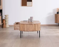 Table de salon ovale design newtro avec grand tiroir traversant 
