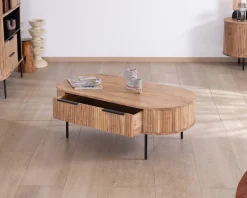 Table de salon ovale design newtro avec grand tiroir traversant 