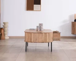 Table de salon ovale design newtro avec grand tiroir traversant 