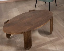 Table de salon ovale en manguier pieds cannelés "Loopie"