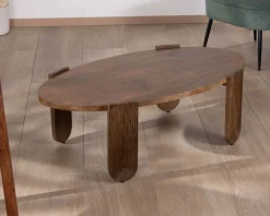 Table de salon ovale en manguier pieds cannelés "Loopie"