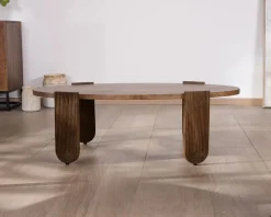 Table de salon ovale en manguier pieds cannelés 