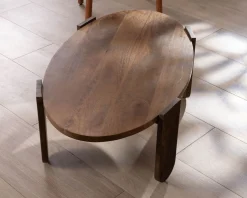 Table de salon ovale en manguier pieds cannelés 