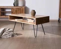 Table de salon épurée plateau acacia et niche centrale 