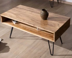 Table de salon épurée plateau acacia et niche centrale 
