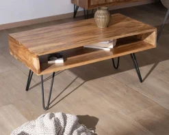 Table de salon épurée plateau acacia et niche centrale 
