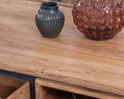 Table de salon rectangulaire recto-verso acacia massif avec tiroirs et contour noirs "Fantaisie" 110cm
