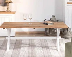 Table de salon rectangulaire en acacia et pied blanc style champêtre "Trégastel"