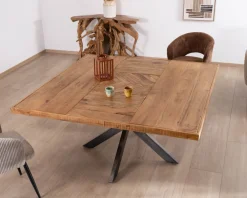 Table design carrée métal et bois massif "Bronx" 130x130cm