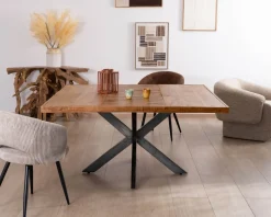 Table design carrée métal et bois massif 