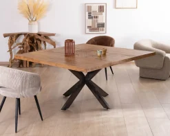 Table design carrée métal et bois massif 