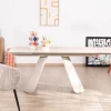 Table extensible 160 à 240 cm rétro chic "Amarello" en pierre frittée et métal champagne