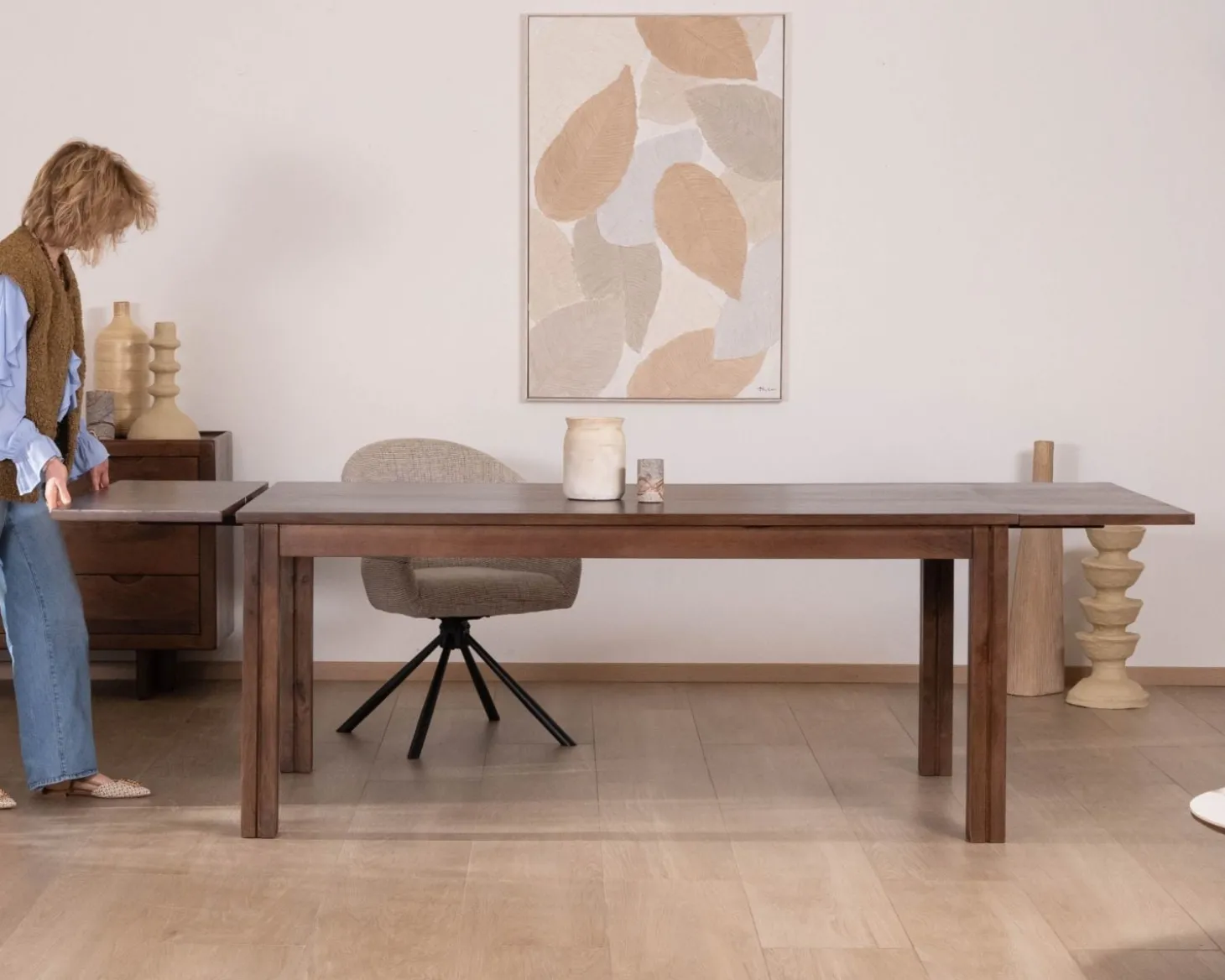 Table extensible en manguier massif teinte noyer "Sicora" 180 à cm esprit zen