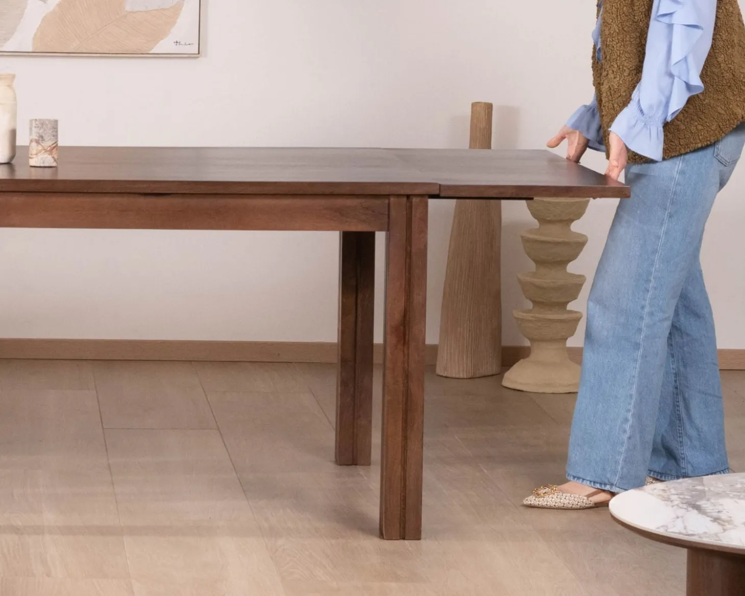 Table extensible en manguier massif teinte noyer "Sicora" 180 à cm esprit zen