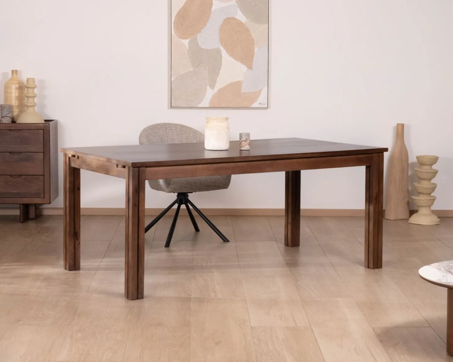 Table extensible en manguier massif teinte noyer "Sicora" 180 à cm esprit zen