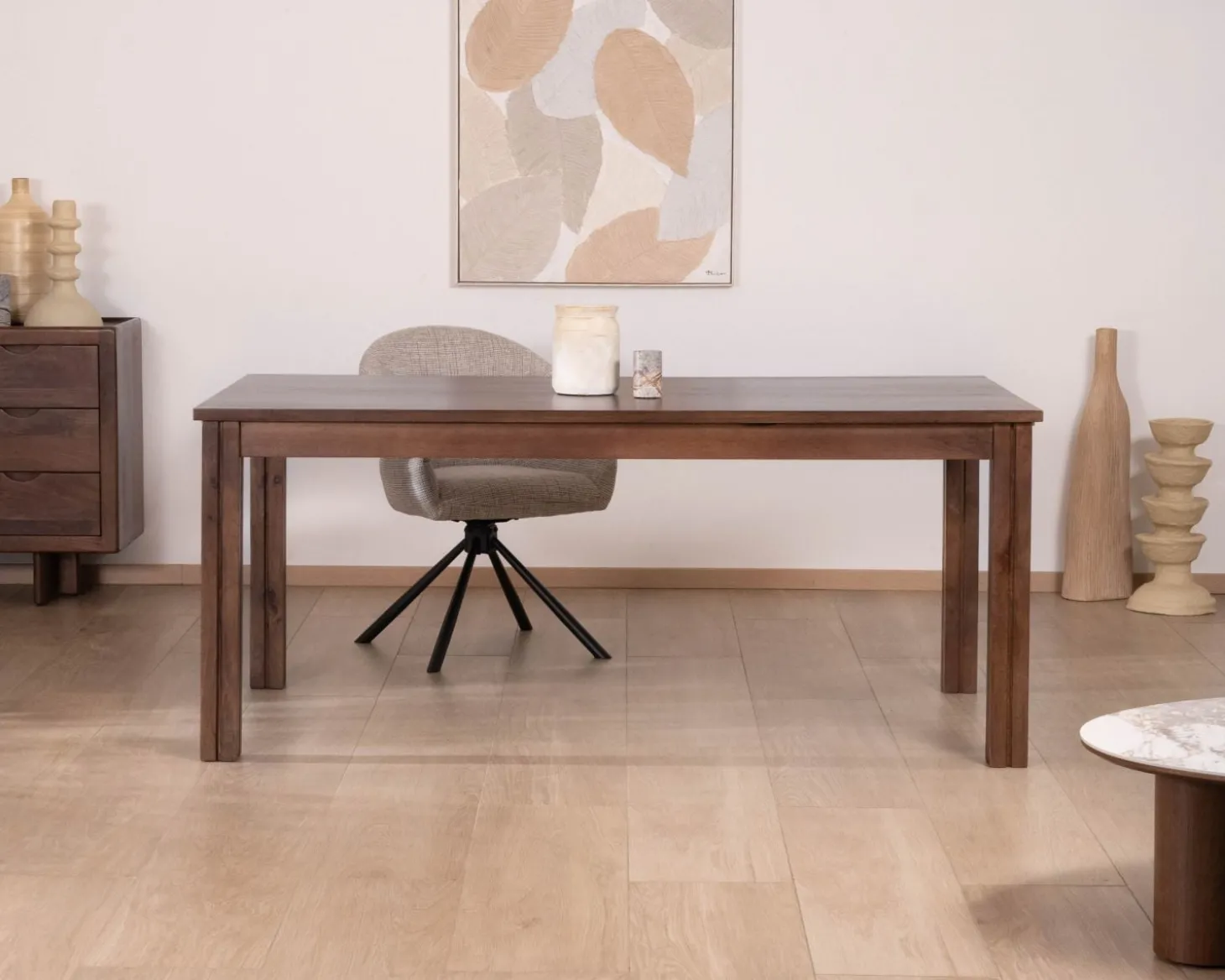 Table extensible en manguier massif teinte noyer "Sicora" 180 à cm esprit zen