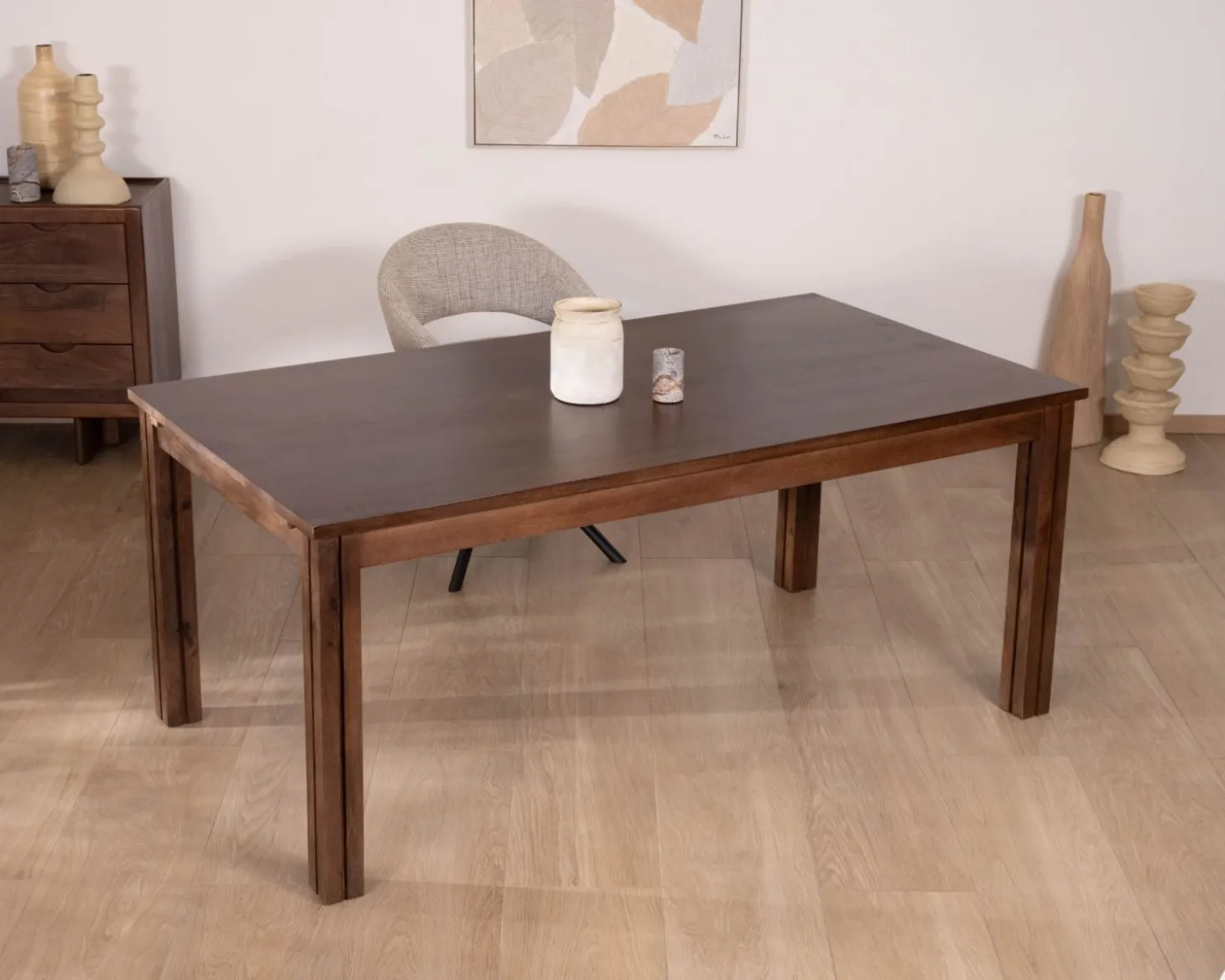 Table extensible en manguier massif teinte noyer "Sicora" 180 à cm esprit zen