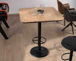 Table haute bistrot plateau carré acacia finition biseautée noire 