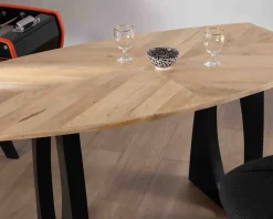 Table haute en acacia 185 cm et pieds métal noir design 