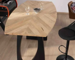 Table haute en acacia 185 cm et pieds métal noir design 
