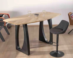 Table haute en acacia 185 cm et pieds métal noir design 