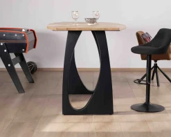 Table haute en acacia 185 cm et pieds métal noir design 